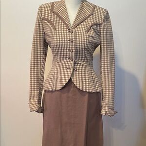 Vintage Houndstooth Blazer and Skirt Set
